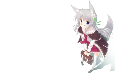 school uniform flower white hair blue eyes bag Anime Original HD Desktop Wallpaper | Background Image