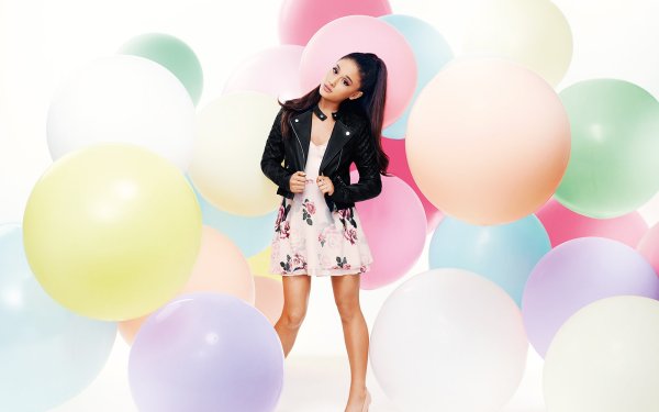 Celebrity Ariana Grande Singer Actress Brunette Brown Eyes Balloon Ponytail Dress HD Wallpaper | Background Image