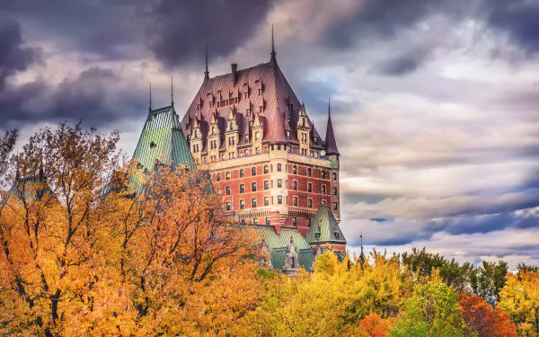 tree Canada hotel cloud fall Quebec castle man made Château Frontenac HD Desktop Wallpaper | Background Image