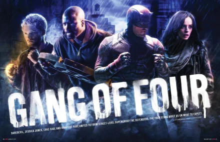HD desktop wallpaper featuring Iron Fist, Luke Cage, Jessica Jones, and Daredevil from Marvel's The Defenders TV show, with the text Gang of Four prominently displayed.