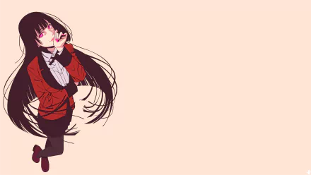 HD desktop wallpaper featuring Yumeko Jabami from the anime Kakegurui, showcasing her in a dynamic pose with a minimalistic background.