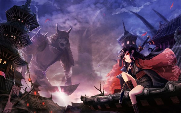 Anime Original Samurai Skeleton Red Eyes Katana Cape HD Wallpaper | Background Image