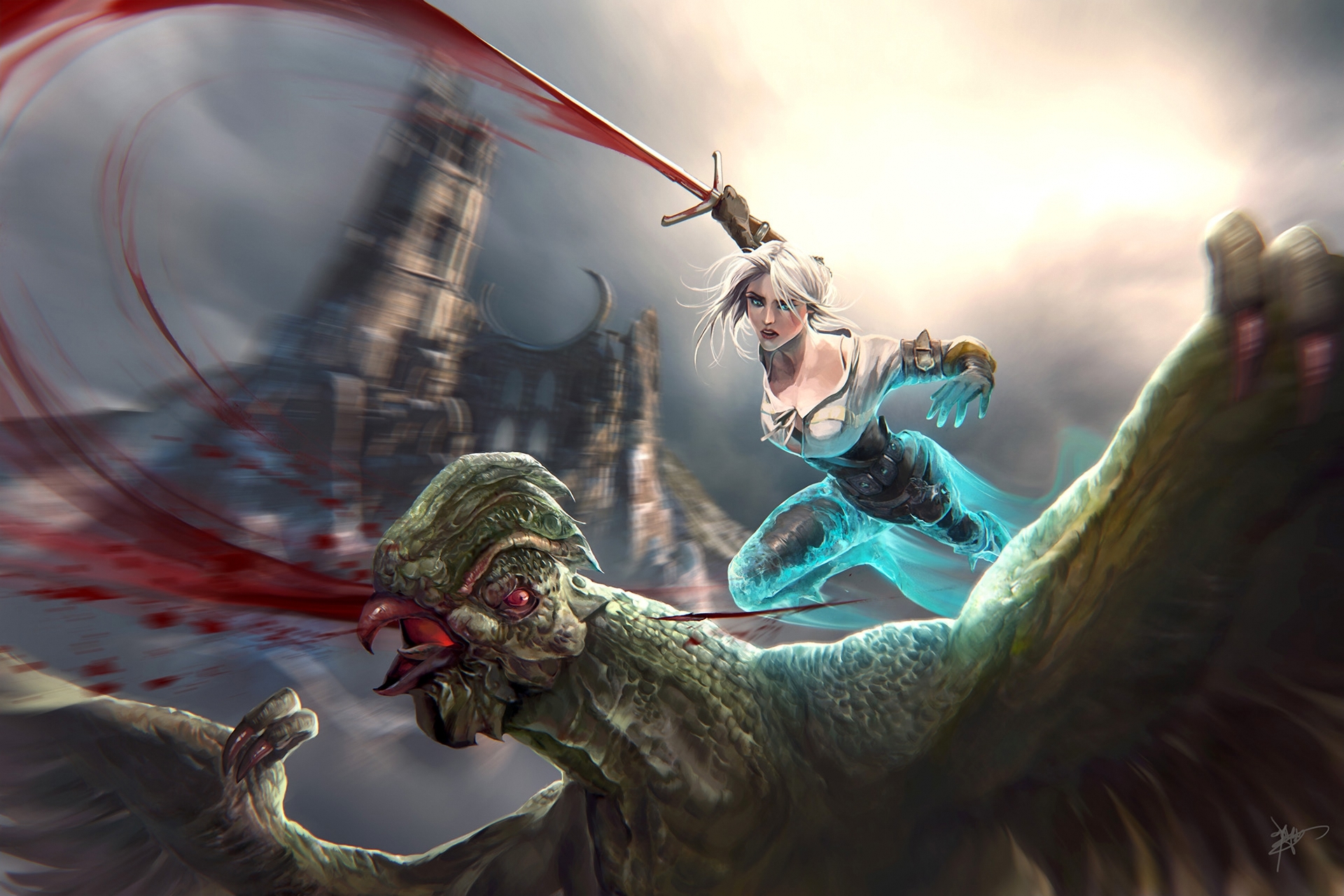 Download White Hair Creature Sword Woman Warrior Ciri (The Witcher