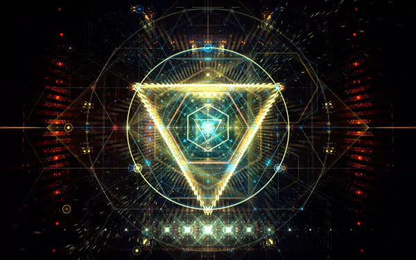 Abstract 4K Ultra HD PC desktop wallpaper featuring a glowing, geometric triangle design with intricate light patterns and digital elements.