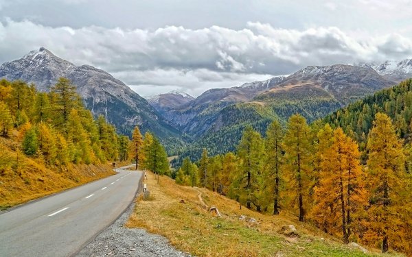 Man Made Road Nature Landscape Fall Forest Tree Mountain Cloud HD Wallpaper | Background Image