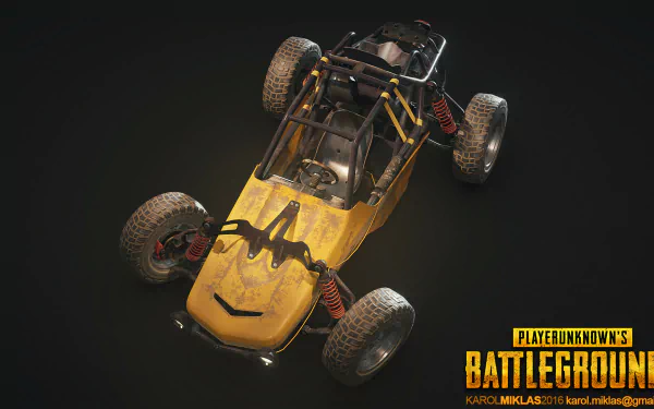HD wallpaper of a yellow buggy from PlayerUnknown's Battlegrounds against a dark background with the game's logo.