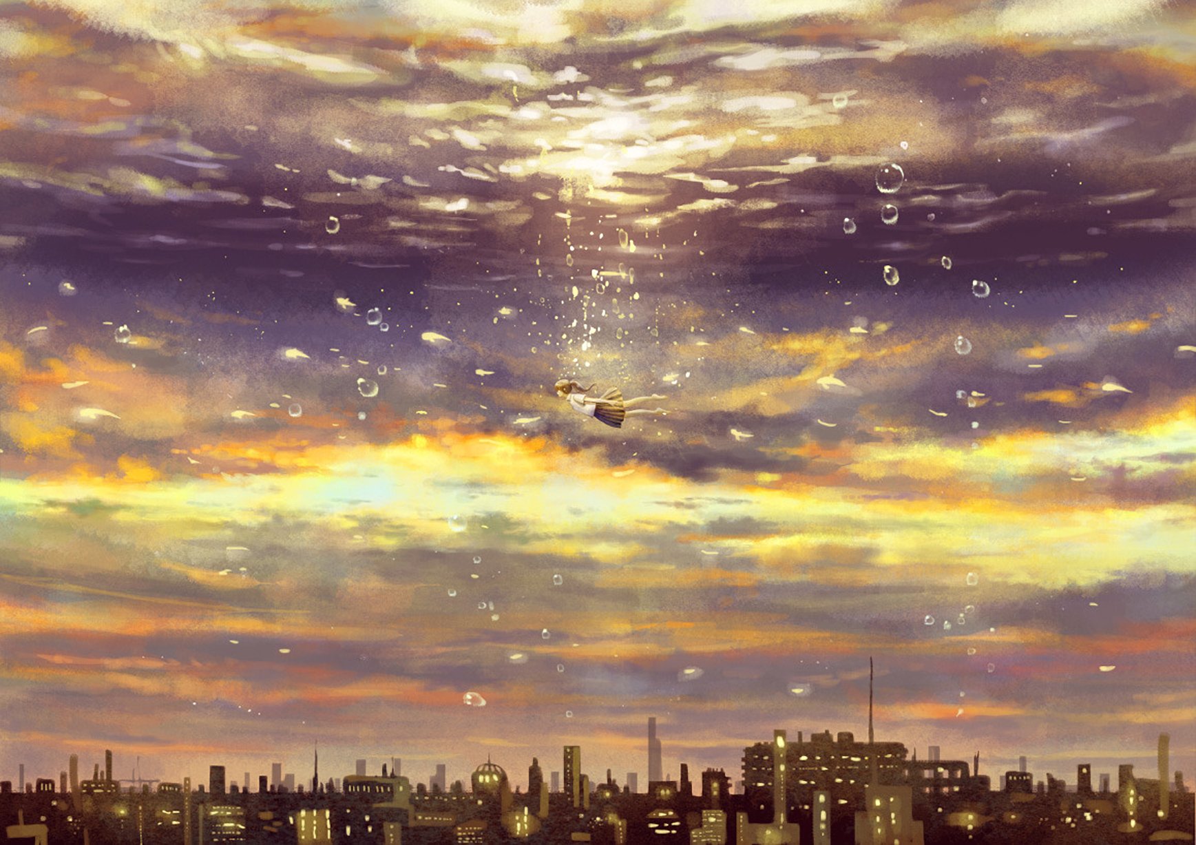 Download Light Building City Water Fantasy Cloud Sky Anime Original Sky Anime Anime City Fantasy City Fantasy Anime Wallpaper by Kazami