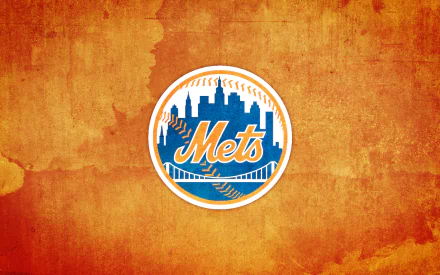HD desktop wallpaper featuring the New York Mets logo with a vintage orange and blue design on a grungy background.