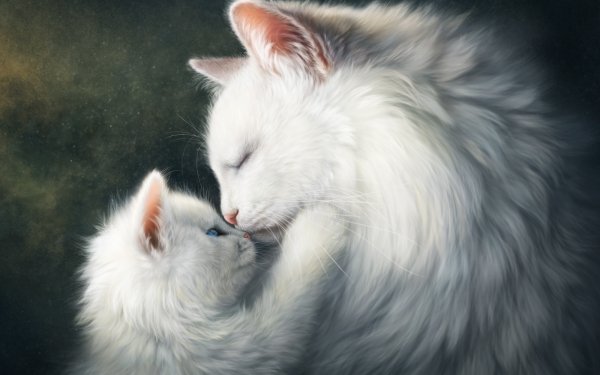 Artistic Painting Cat Kitten White Love Cute Baby Animal HD Wallpaper | Background Image