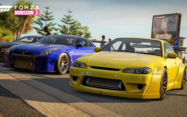 Video Game Forza Horizon 3 Forza Nissan Nissan Silvia Nissan GT-R Yellow Car Blue Car Beach HD Wallpaper | Background Image