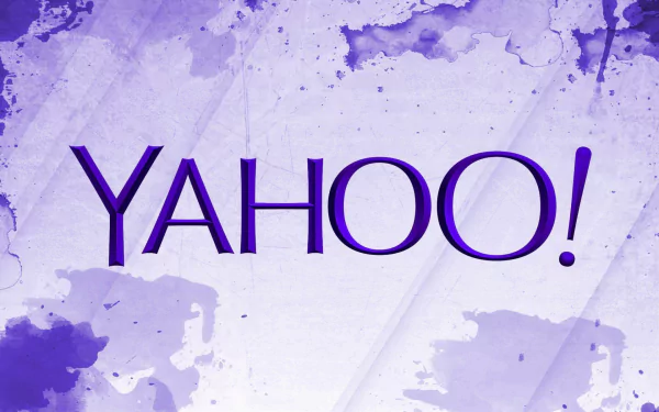 HD desktop wallpaper featuring the word YAHOO! in bold letters on a textured purple background.
