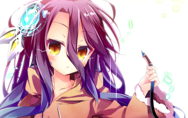 HD desktop wallpaper of Shuvi Dola from No Game No Life: Zero anime. The character is depicted looking intently with vibrant colors and intricate background elements.