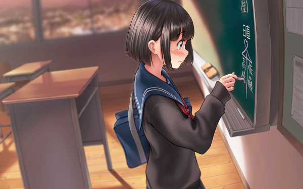 Anime Original Short Hair Black Hair Classroom HD Wallpaper | Background Image