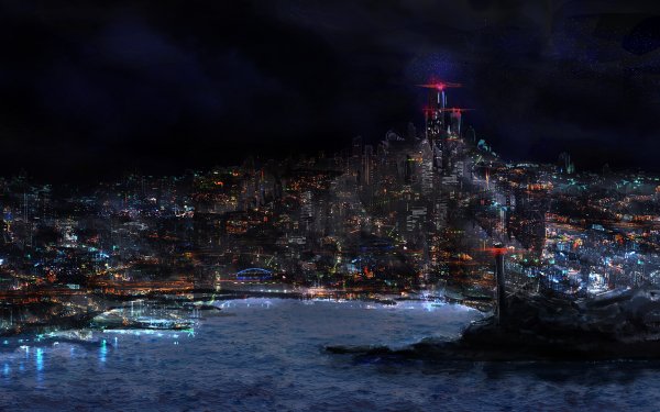 Sci Fi City Futuristic City Night Cityscape Harbor Cyberpunk Cityscape HD Wallpaper | Background Image