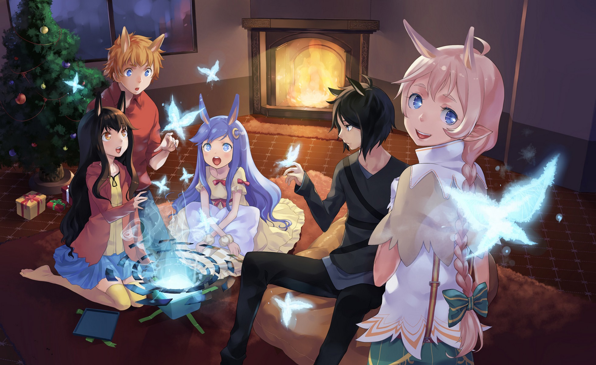 Enchanting Anime Christmas: Magical Night with Fire, Butterflies ...