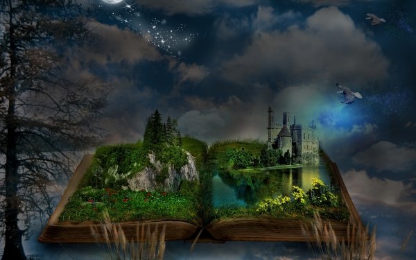 Fantasy Book Castle Moon HD Wallpaper | Background Image
