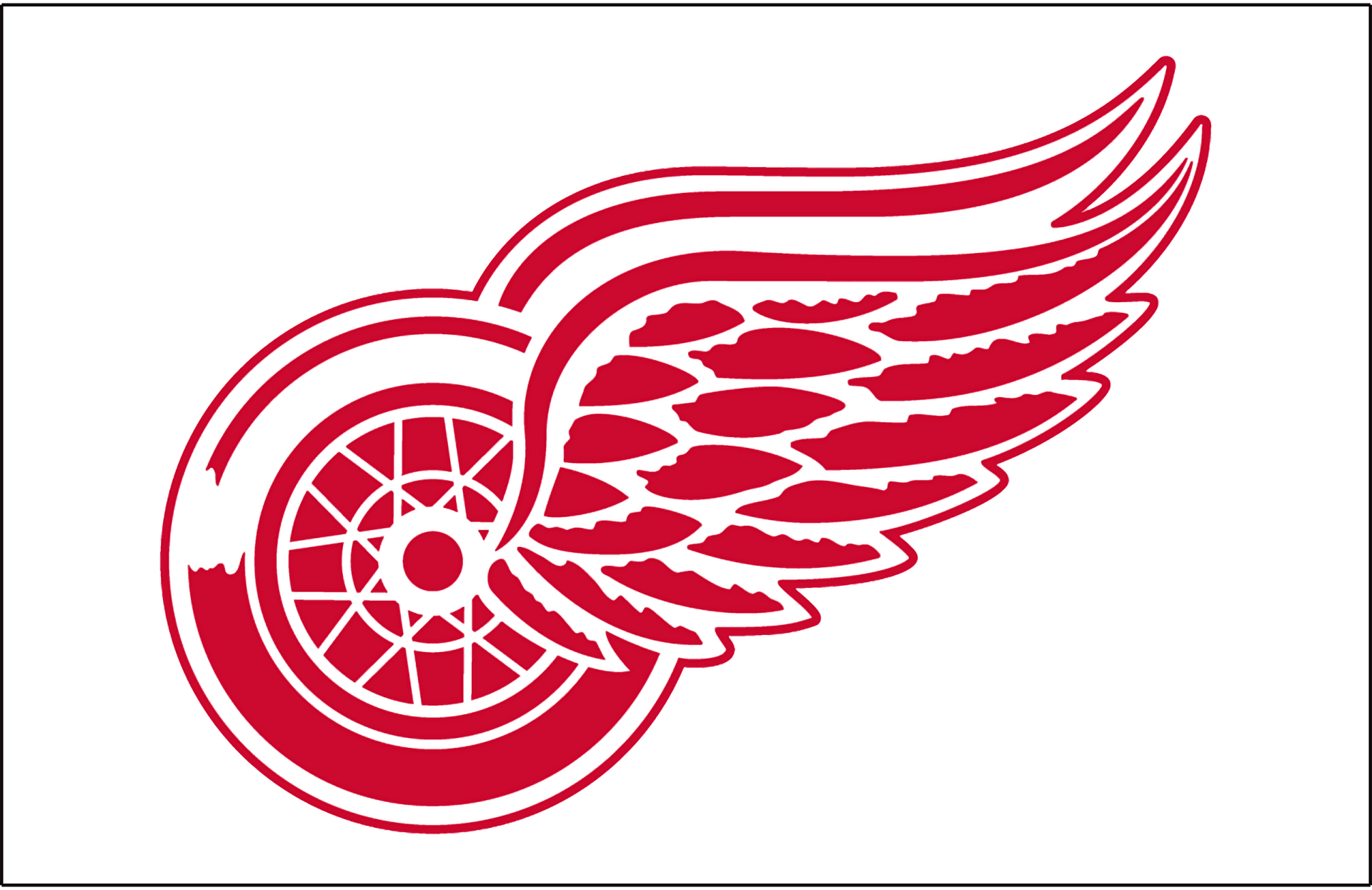 Red Detroit Red Wings winged wheel logo on white, sports-themed 2K Quad HD PC desktop wallpaper/background.
