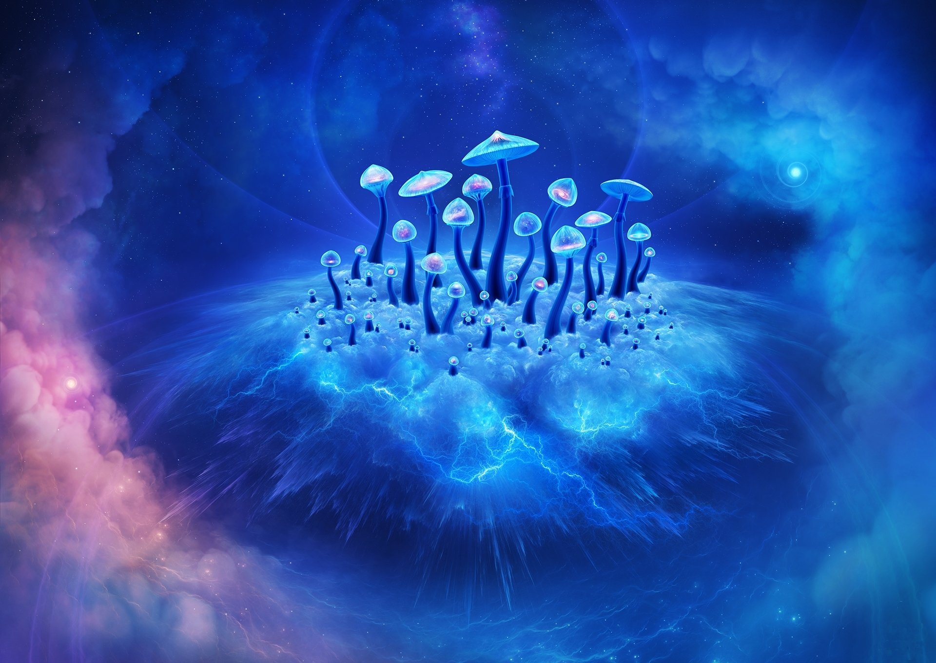 Download Cloud Sky Blue Artistic Mushroom HD Wallpaper