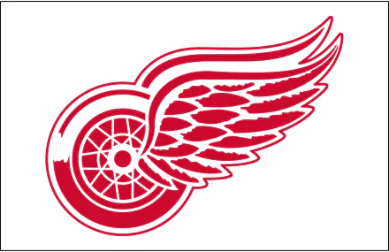 Red Detroit Red Wings winged wheel logo on white, sports-themed 2K Quad HD PC desktop wallpaper/background.