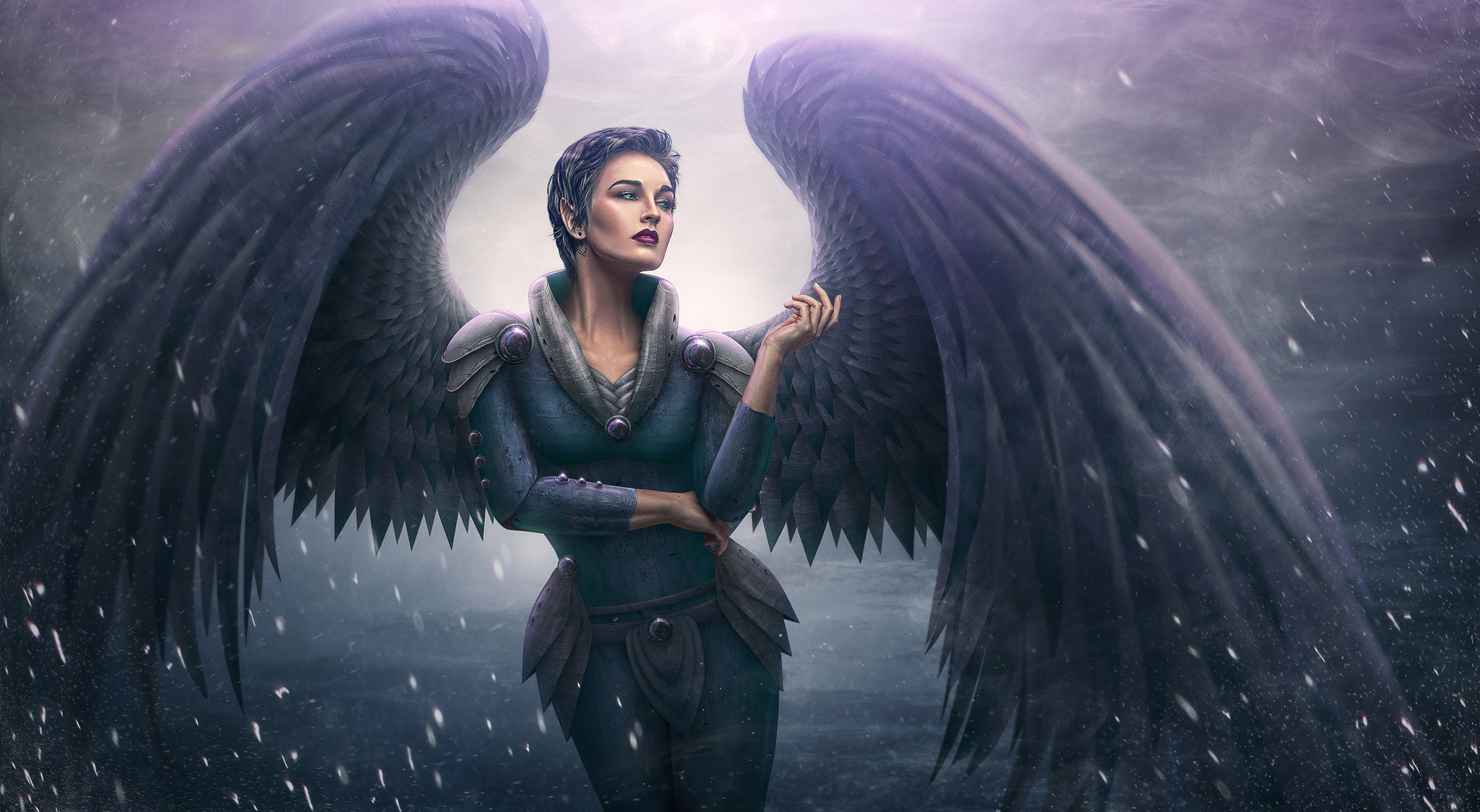Download Blue Eyes Lipstick Wings Short Hair Fantasy Angel HD Wallpaper ...