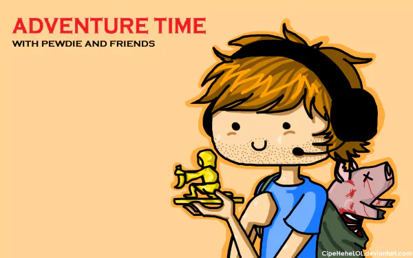 HD desktop wallpaper of an animated character with headphones, inspired by Adventure Time, with text Adventure Time with friends.