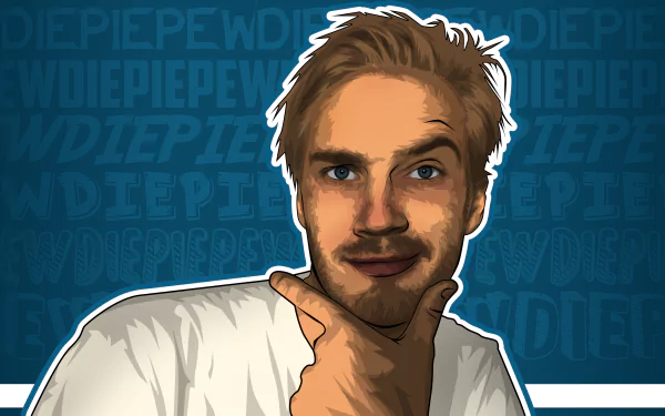 HD desktop wallpaper featuring a stylized illustration of a smiling man with a background filled with text variations of PewDiePie.