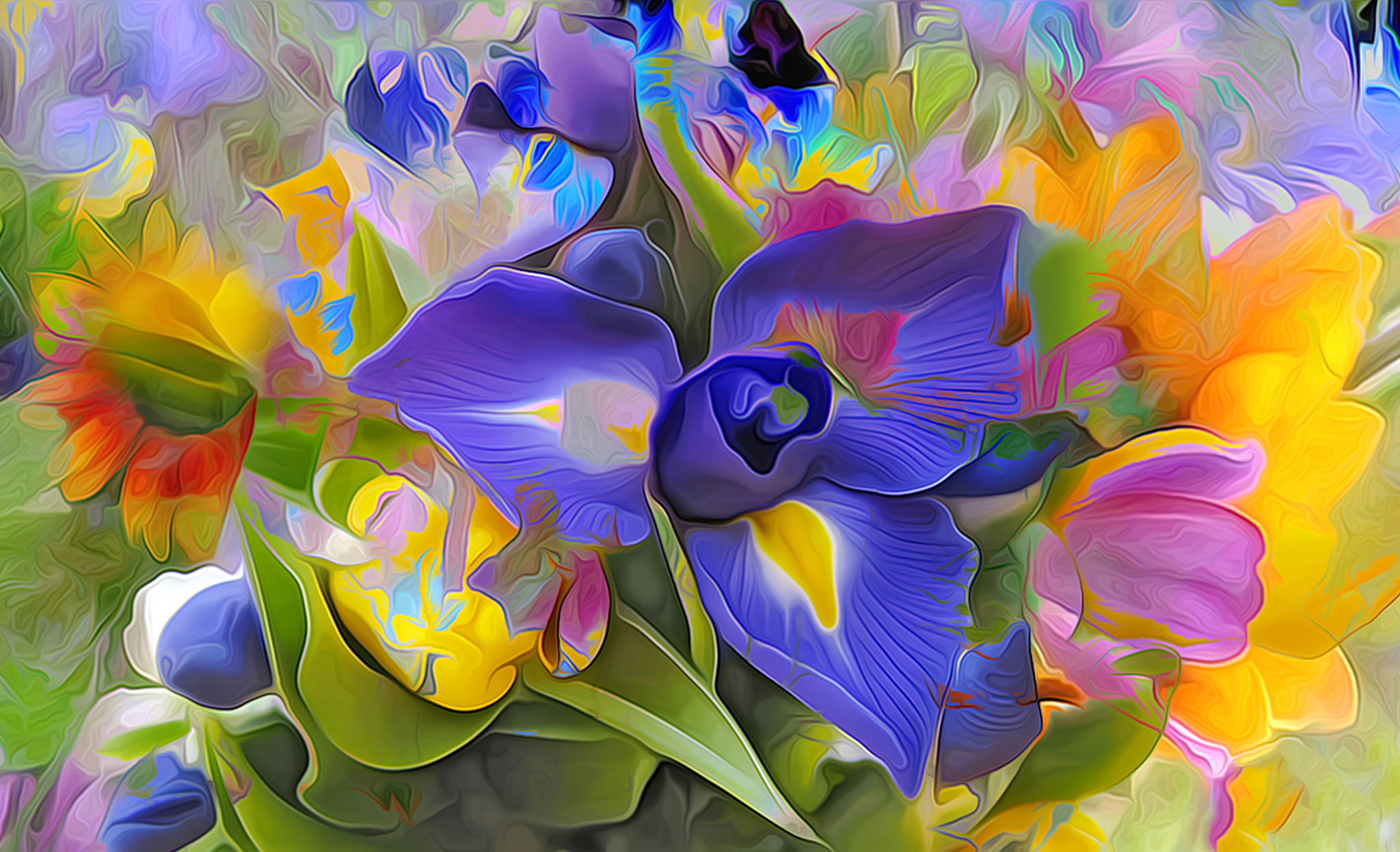 Download Iris Colorful Flower Artistic Painting HD Wallpaper