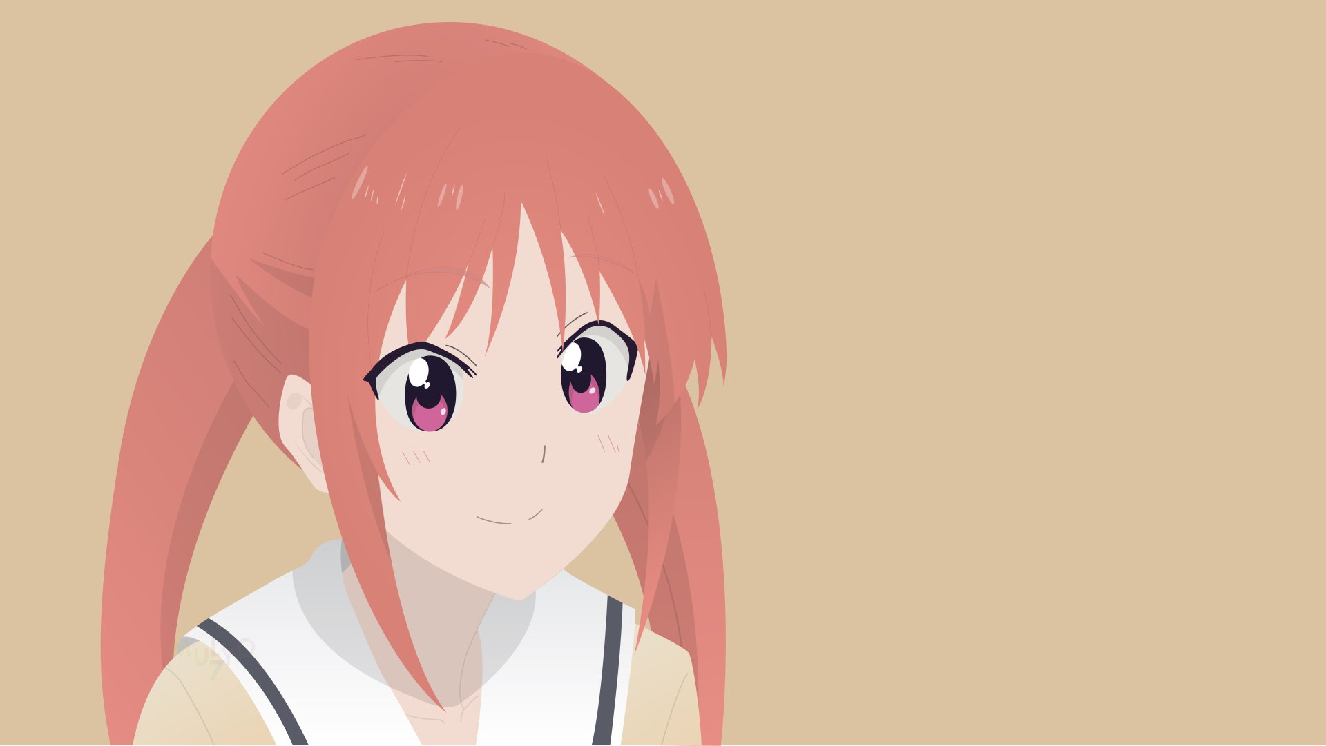 Anime-style wallpaper featuring Yoshiko Hanabatake from Aho Girl in 8K Ultra HD, with a soft beige background and detailed character expression.
