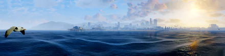cloud sun sky sea seagull Los Santos video game Grand Theft Auto V HD Desktop Wallpaper | Background Image