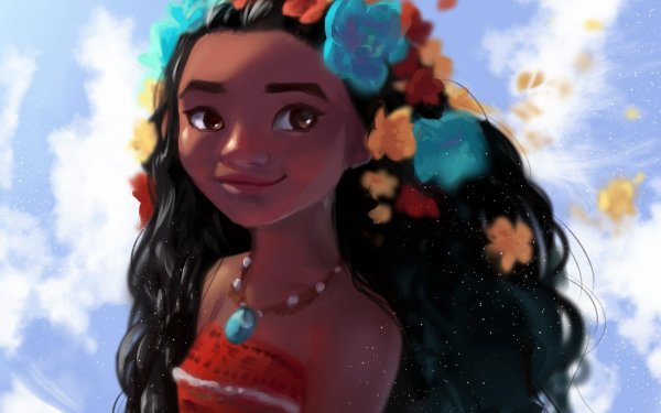 Movie Moana Moana Waialiki Black Hair Face Flower Brown Eyes HD Wallpaper | Background Image