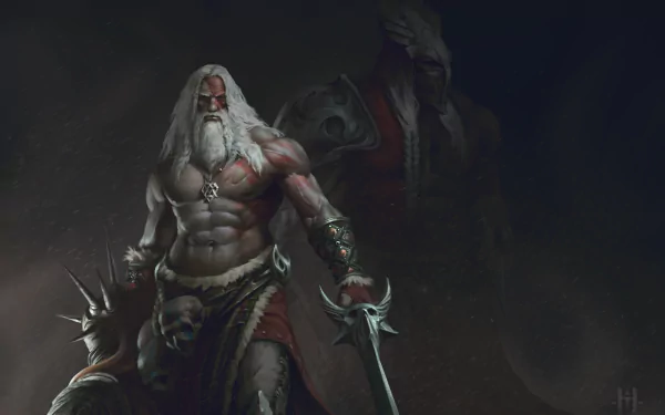 skull sword beard white hair fantasy warrior fantasy warrior HD Desktop Wallpaper | Background Image