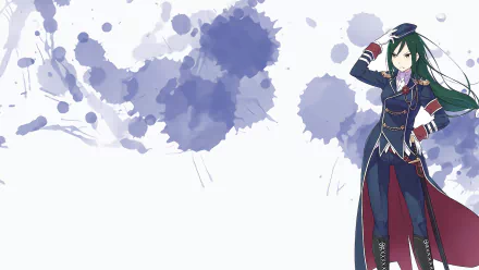 HD PC desktop wallpaper featuring Crusch Karsten from the anime Re:Zero - Starting Life in Another World, with watercolor-style purple splashes on a white background.