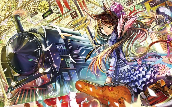 Anime Original Train Nekomimi Dress Train Station HD Wallpaper | Background Image