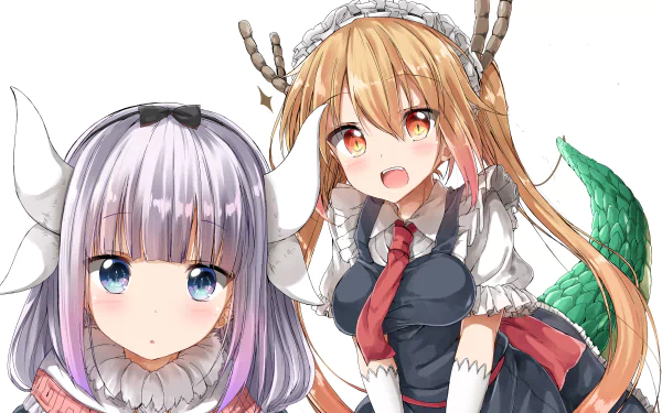 Tohru and Kanna Kamui from Miss Kobayashi's Dragon Maid featured in a vibrant 4K Ultra HD anime desktop wallpaper.