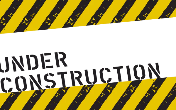 HD desktop wallpaper with a construction theme, featuring diagonal yellow and black stripes and UNDER CONSTRUCTION text.