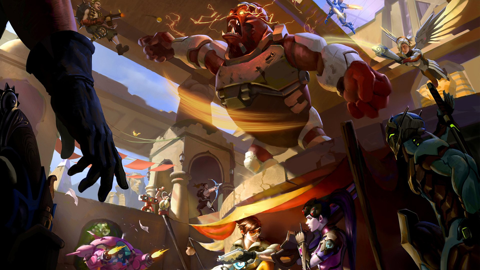 Download Junkrat (Overwatch) McCree (Overwatch) Torbjörn (Overwatch) Hanzo (Overwatch) Pharah (Overwatch) Genji (Overwatch) Widowmaker (Overwatch) Tracer (Overwatch) Mercy (Overwatch) D.Va (Overwatch) Video Game Overwatch HD Wallpaper
