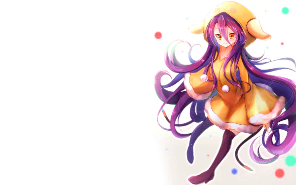 HD desktop wallpaper featuring Shuvi Dola from No Game No Life: Zero in a vibrant anime style, set against a white background with colorful dots.