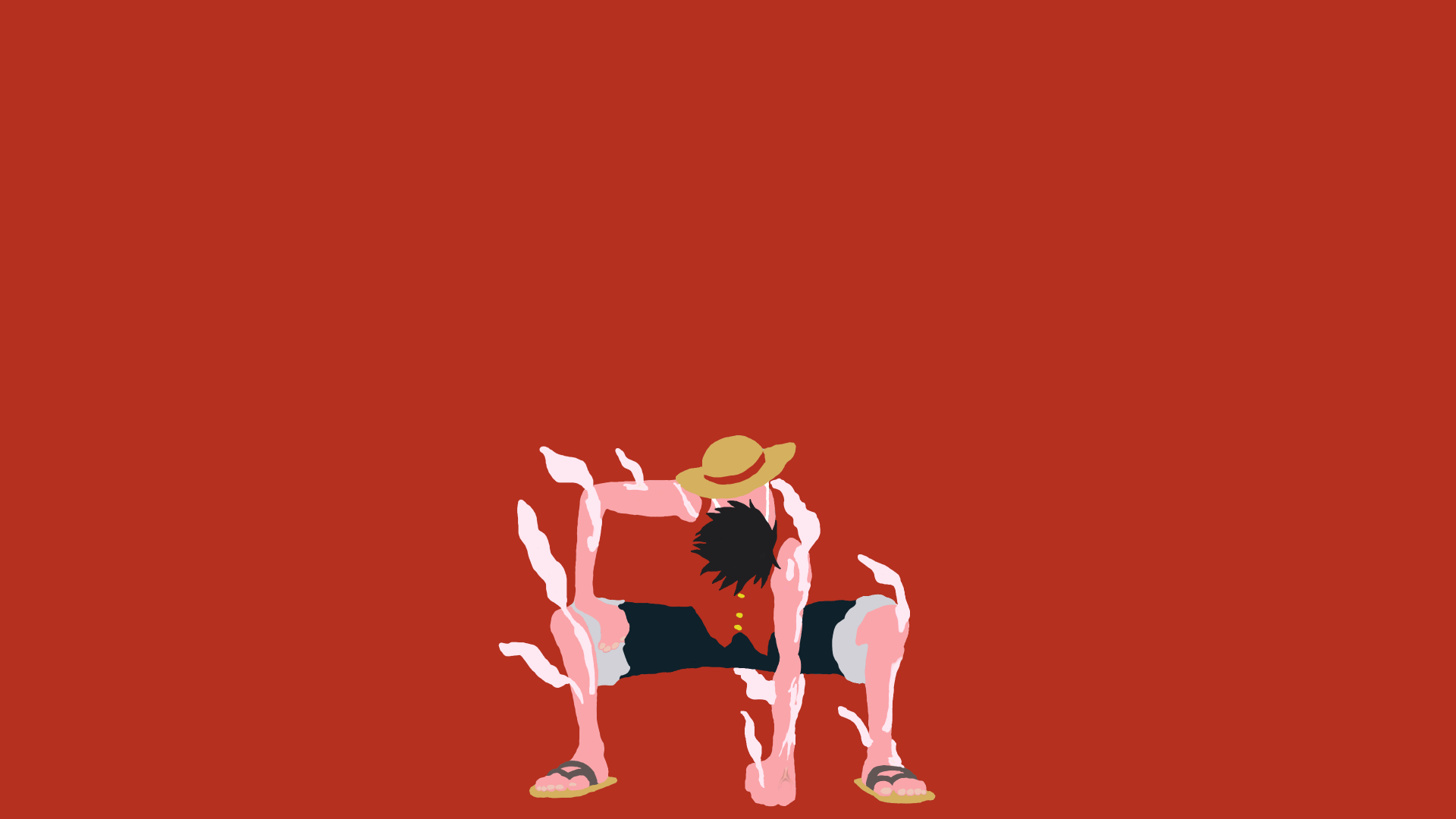 Monkey D. Luffy from One Piece in a dynamic pose against a red background, shown in a 4K Ultra HD anime desktop wallpaper style.