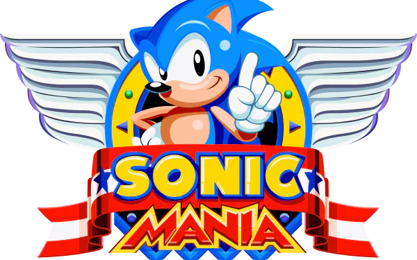 HD desktop wallpaper featuring Sonic the Hedgehog from Sonic Mania, with logo and winged design.