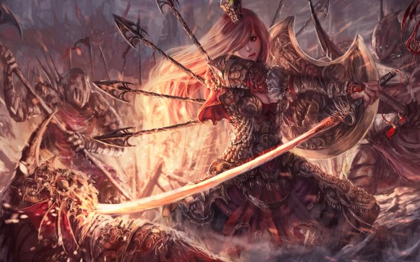 Fantasy Women Warrior Woman Warrior Pink Hair Armor Knight Sword Fight HD Wallpaper | Background Image