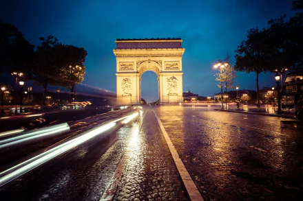 time lapse night Paris monument man made Arc de Triomphe HD Desktop Wallpaper | Background Image
