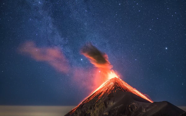night star starry sky sky eruption lava nature volcano HD Desktop Wallpaper | Background Image