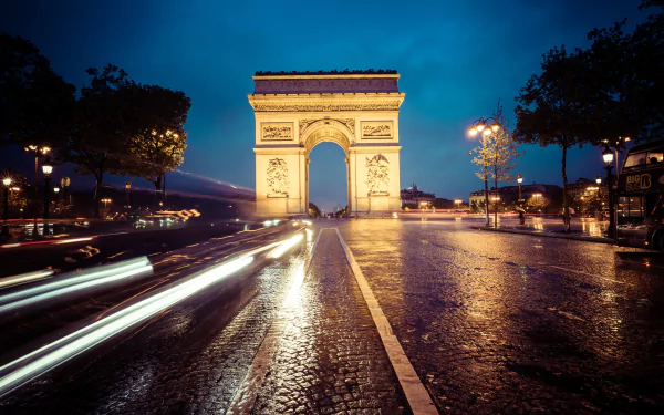 time lapse night Paris monument man made Arc de Triomphe HD Desktop Wallpaper | Background Image