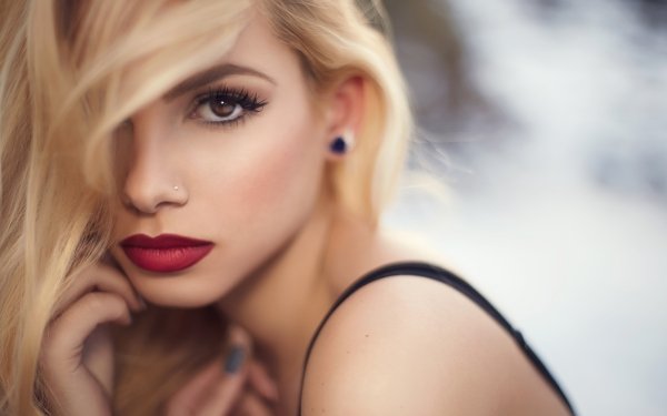 Women Face Model Lipstick Blonde Brown Eyes HD Wallpaper | Background Image