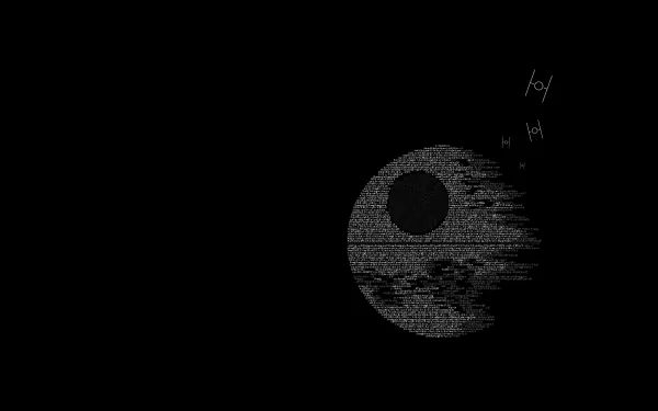 4K Ultra HD Star Wars desktop wallpaper featuring the Death Star and TIE Fighters against a black background in a striking sci-fi design.