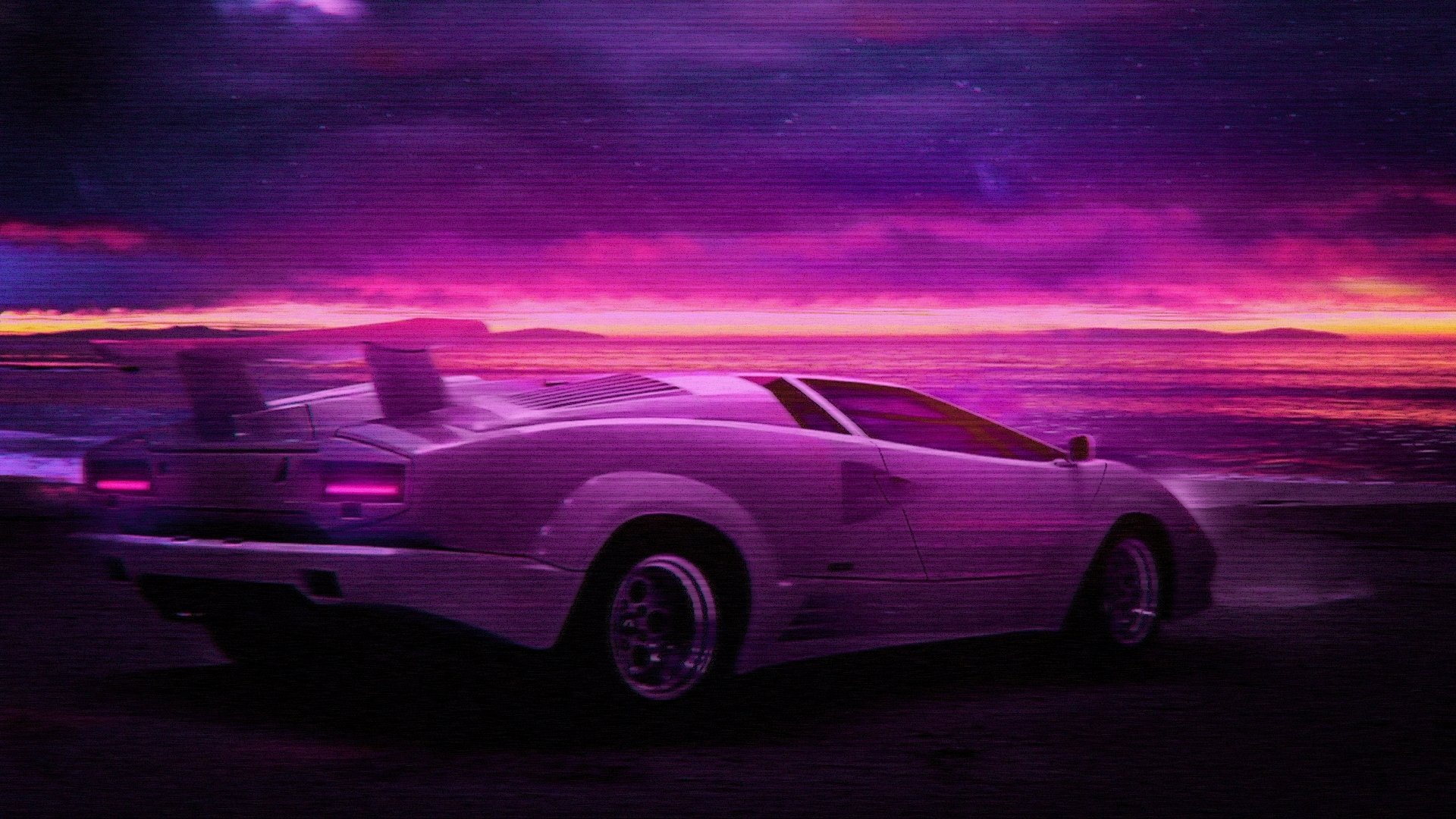 Painting over wallpaper: Vaporwave Car Wallpaper 1920x1080