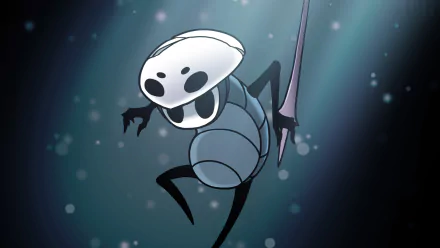 HD PC desktop wallpaper featuring Quirrel from the video game Hollow Knight, showcasing the character in a dynamic pose against a dark, textured background.