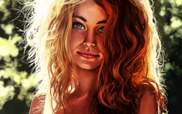 Artistic Painting Redhead Freckles Blue Eyes Face HD Wallpaper | Background Image