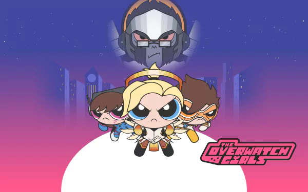 Winston (Overwatch) The Powerpuff Girls Overwatch Mercy (Overwatch) Tracer (Overwatch) D.Va (Overwatch) video game crossover HD Desktop Wallpaper | Background Image