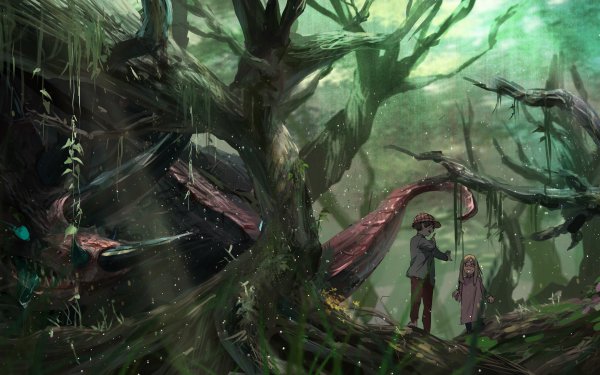 Anime Original Tree Fantasy Creature Dragon Tail Horns Hat Blonde HD Wallpaper | Background Image